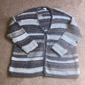 J. Jill Gray and Cream Striped Cardigan